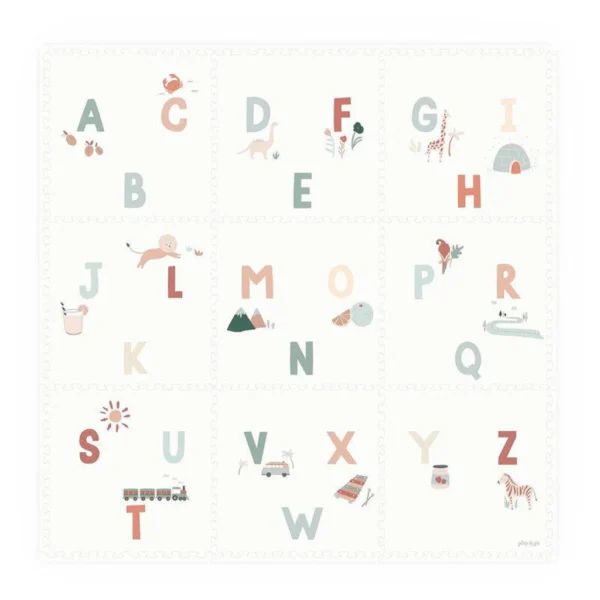 Play&Go EEVAA 2-in-1 omkeerbare puzzel speelmat en opbergdoos Alphabet/Terrazzo (180x180cm - 9 tegels)